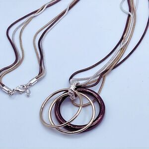 Triple strand mixed metals chains rings pendant necklace